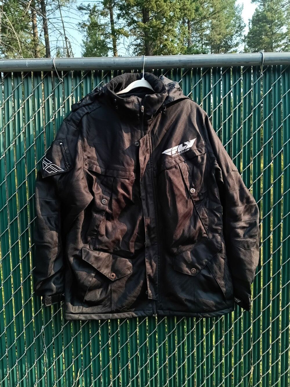 Fly Racing Motorcycle Jacket 1XL Black Fleece Lined Hooded Pit Coat RN 104096